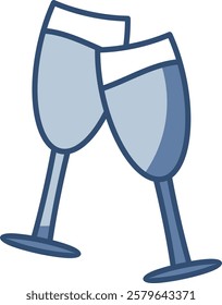 champagne glass icon, transparent background. replaceable blue color design