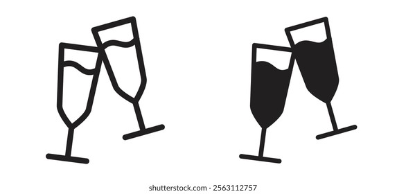 Champagne Glass icons in black line and filled versions