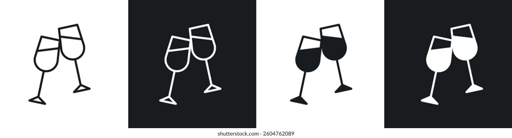 Champagne Glass icons in flat and linear vector illustration on white background.