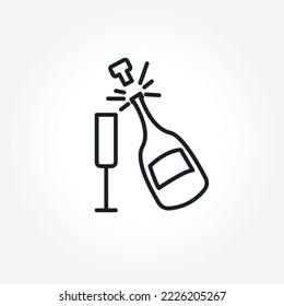 champagne with glass isolated vector line icon. champagne line icon.