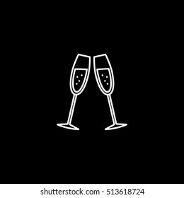 Champagne Glass Line Icon On Black Background