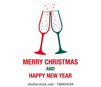 Champagne glass. Merry Christmas And Happy New Year