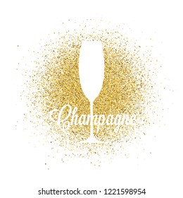 champagne glass on golden glitter abstract vector