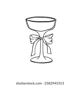 champagne glass with round short bowl - line art drawing