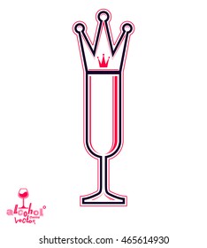 Champagne glass with royal crown, decorative goblet full with sparkling wine. Queen of the evening conceptual illustration, celebration theme eps8 object.