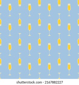 Champagne glass seamless pattern, great design for any purposes. Doodle style. Hand drawn image. Color repeat template. Party drinks concept. Freehand drawing. Cartoon sketch graphic draft. Vector.
