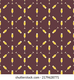 Champagne glass seamless pattern, great design for any purposes. Doodle style. Hand drawn image. Color repeat template. Party drinks concept. Freehand drawing. Cartoon sketch graphic draft. Vector.
