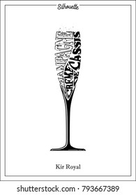 Champagne glass, Silhouette, Kir Royal, typography, black color