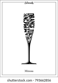 Champagne glass, Silhouette, Mimosa, typography, black color