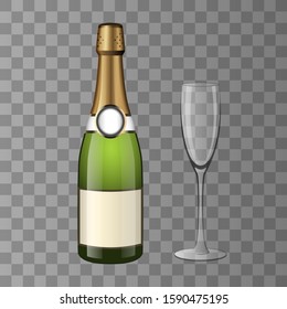 Champagne and a glass of transparency background, 3D
