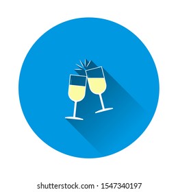 Champagne glass vector icon on blue background. Flat image with long shadow. Party symbol 