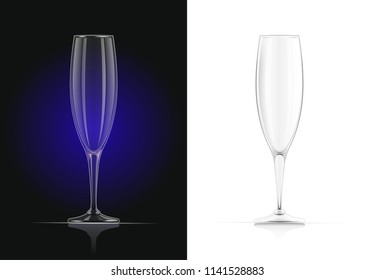 Champagne glass. Wines glassware in dark and white background. Drink list. Alcohol beverage. EPS10 vector illustration.