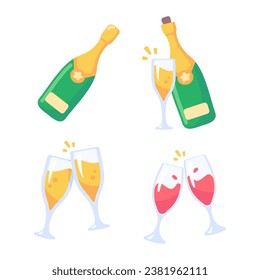 Champagne glasses. Alcoholic drinks for birthday parties. Vector Illustration.