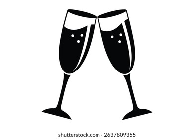 champagne glasses black clip art on white background