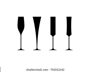 Champagne glasses black silhouette. Vector