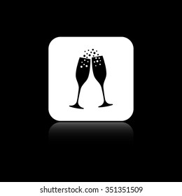 Champagne glasses - black vector icon on the white button