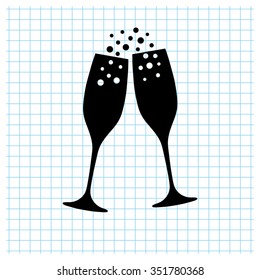 Champagne glasses - black vector icon