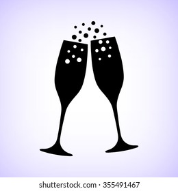 Champagne glasses -  black vector icon