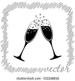 Champagne glasses  black  vector icon