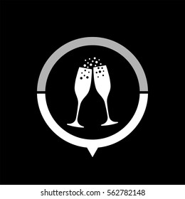 Champagne glasses  - black vector icon