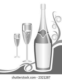 champagne and glasses in black & white