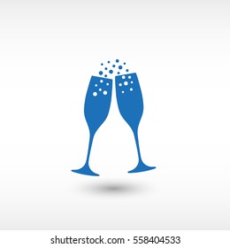 Champagne glasses -  blue vector icon