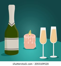  Champagne in glasses with a bottle on the table