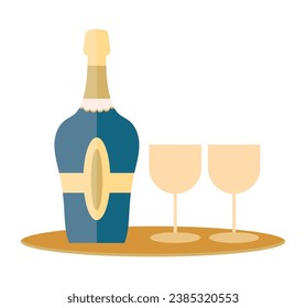 champagne glasses and bottle vector isolated