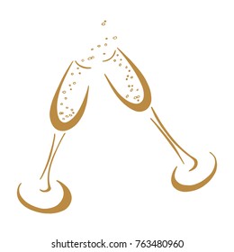 champagne glasses with bubbles of gas vector illustration
