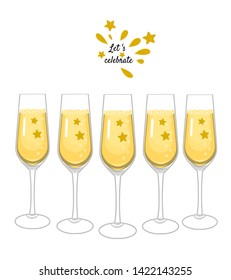 Champagne glasses with bubbles  isolated on white background.cute cartoon style icon for New Year and Christmas celebration.