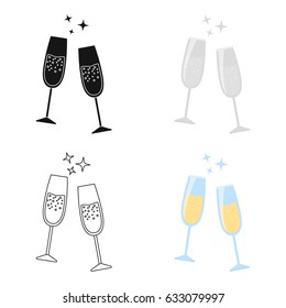 Champagne glasses for champagne.Fougess from glass. Glass champagne glasses are decorated adorned.Champagne glass icon of vector illustration for web and mobile