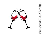 Champagne glasses cheers icon. Wine glasses toasting icon isolated on white background.