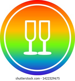 champagne glasses circular icon with rainbow gradient finish