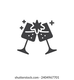 Gafas de champán pegan un icono vector. signo plano relleno para concepto móvil y diseño web. Icono de gafas de enlace. Símbolo de ánimo, ilustración del logo. Gráficos vectoriales
