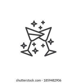 Champagne glasses clinking icon. linear style sign for mobile concept and web design. Toast, cheers glasses outline vector icon. Happy New Year symbol, logo illustration. Vector graphics