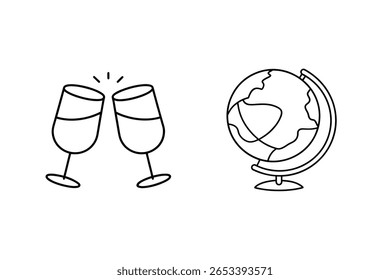 Óculos de champanhe clinking perto da celebração do brinde do globo