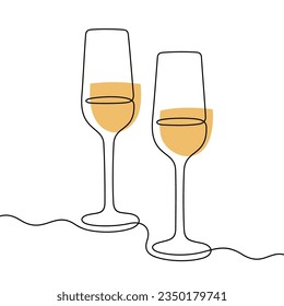 Champagne glasses continuous line vector illustration