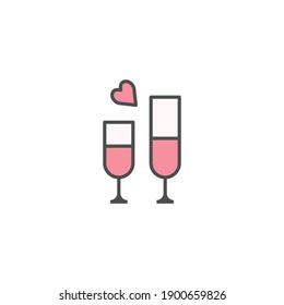 Champagne Glasses Filled Color Icon - Valentine's Day Elements Icon Set Vector Illustration