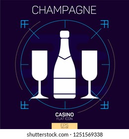 Champagne with glasses flat icon