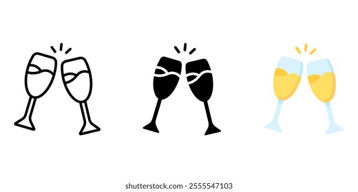 Champagne glasses flat icon. Celebration drink sign. Christmas sparkling alcohol symbol. Holiday party pictogram. New year illustration.