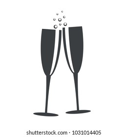 champagne glasses flat icon design, stock vector illustration