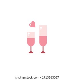 Champagne Glasses Flat Icon - Valentine's Day Elements Icon Set Vector Illustration