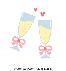 Champagne glasses in flat style. Vector illustration 