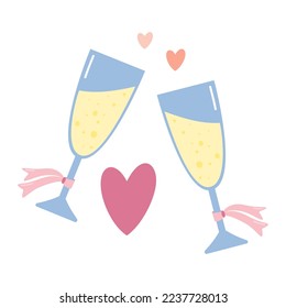 Champagne glasses in flat style. Vector illustration 