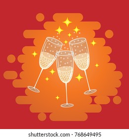Champagne glasses, flat style, vector illustration