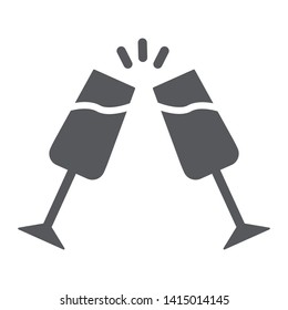 Champagne glasses glyph icon, alcohol and toast, clink glasses sign, vector graphics, a solid pattern on a white background, eps 10.