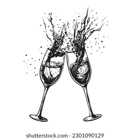 Champagne glasses hand drawn illustrations.	
