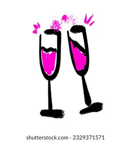 Champagne glasses. Holiday icon. Vector illustration on a white background. icon