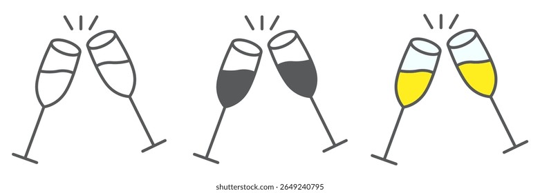 Champagne glasses icon collection, merry christmas and toast, two glasses of champagne sign vector set graphics, editable stroke linear icon, eps 10