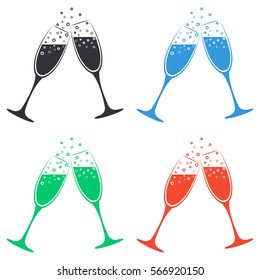 Champagne glasses icon - colored vector  set